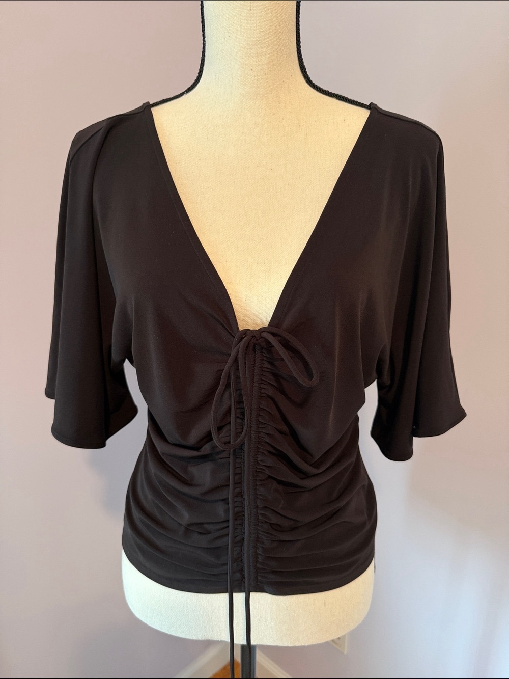 White House Black Market Black V-Neck Short Sleeve Top, Sz. M.